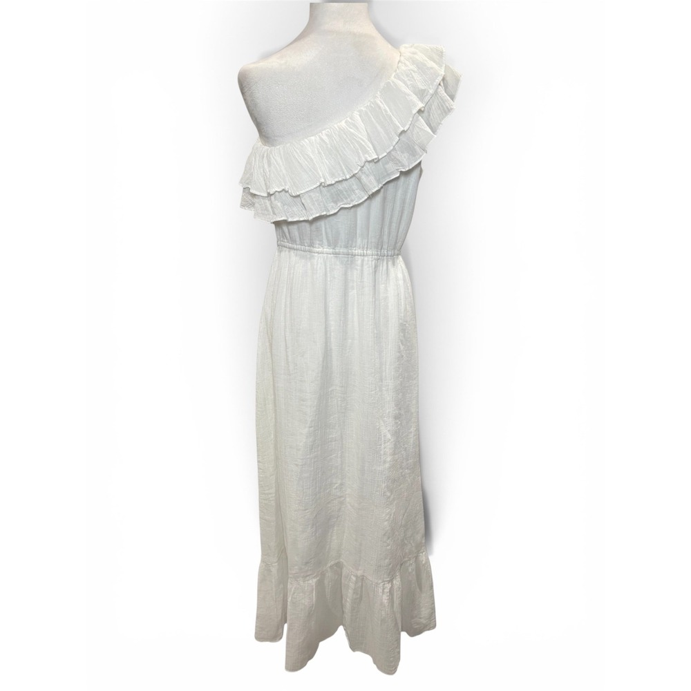 Boston Proper White One Shoulder Ruffle Midi Dress 12 Cotton Tiered - Picture 2 of 9